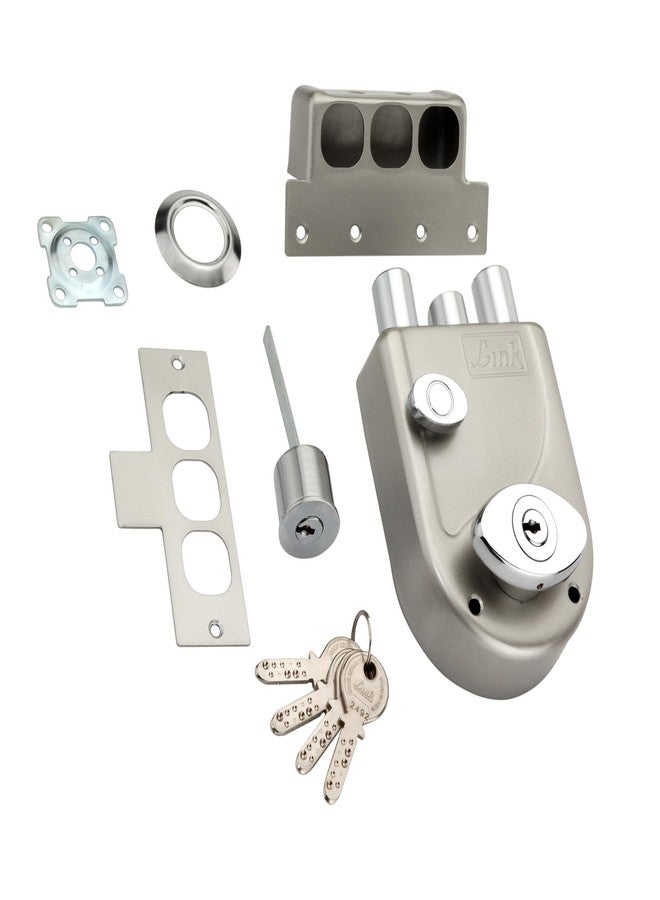 Link Heavy-Duty Main Door Rim Lock with 14-Pin Dimple Key Technology, Big Oval Silver Knob, and Two Deadbolts with Latch, Both Side Key | Silver | 10 Years Warranty - Image 5